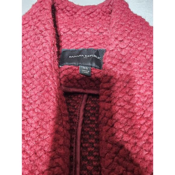 Banana Republic Red Burgundy, 75% Poly 25wool Collar Cardigan Cable KnitSweater - Picture 3 of 6